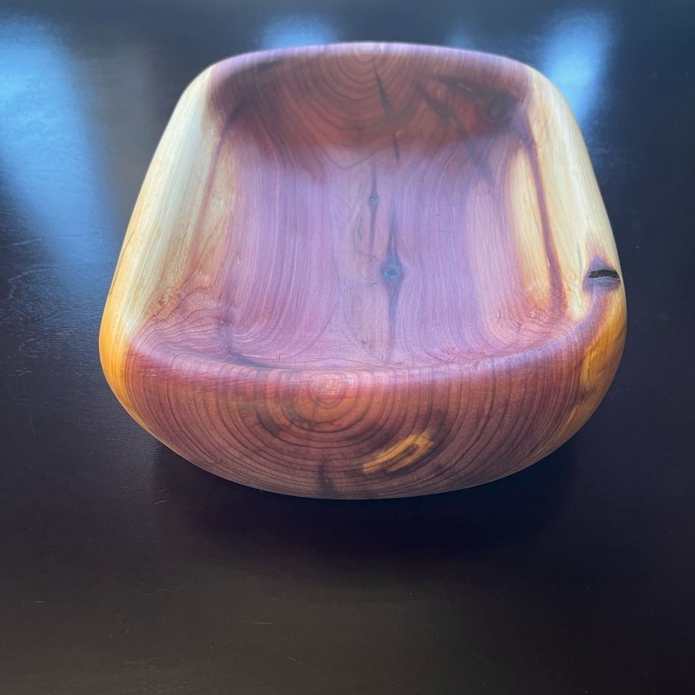 Hand Carved Cedar Bowl with Natural Wood Grain
